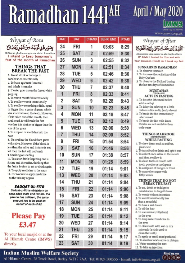 New Ramadan Namaz & Sehri/Iftaari Timetables